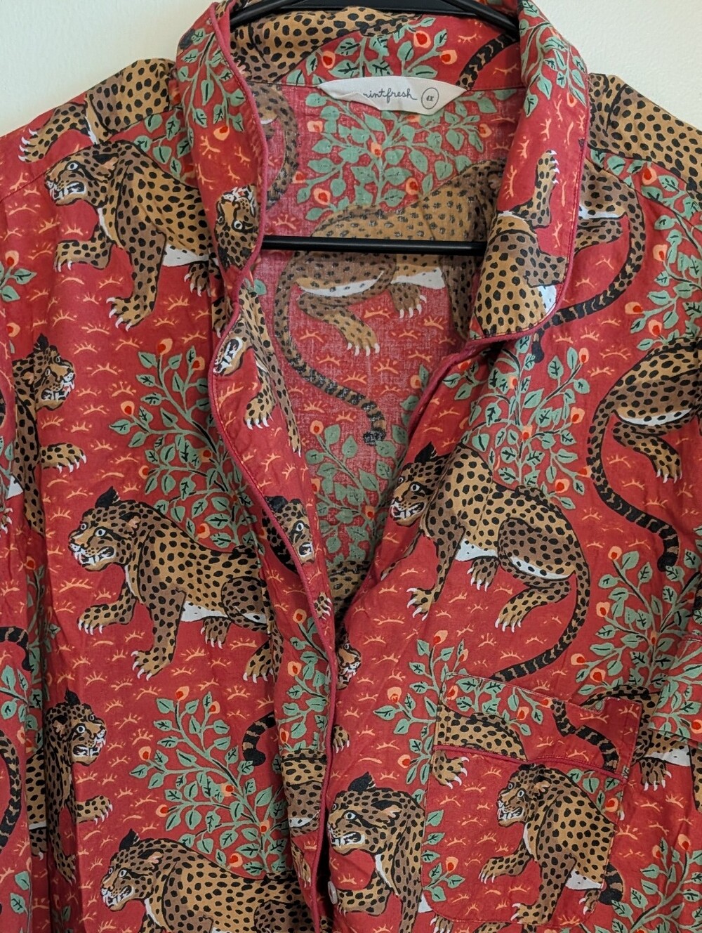 Printfresh Red Leopard Print Short-Sleeve Pajama Top